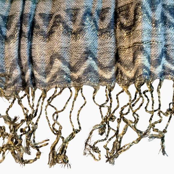 Metallic Scarf Wrap Shawl Fringe Rainbow Zigzag Wedding Festival - Picture 5 of 8